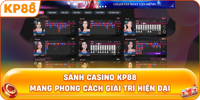 Sảnh Casino KP88 mang phong cách giải trí hiện đại